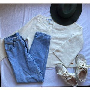 cream sweater by peace, love, world